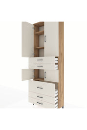 Arges Dolap 4 Raflı 5 Çekmeceli 4 Kapaklı 88x30x243 Çam-Aytaşı