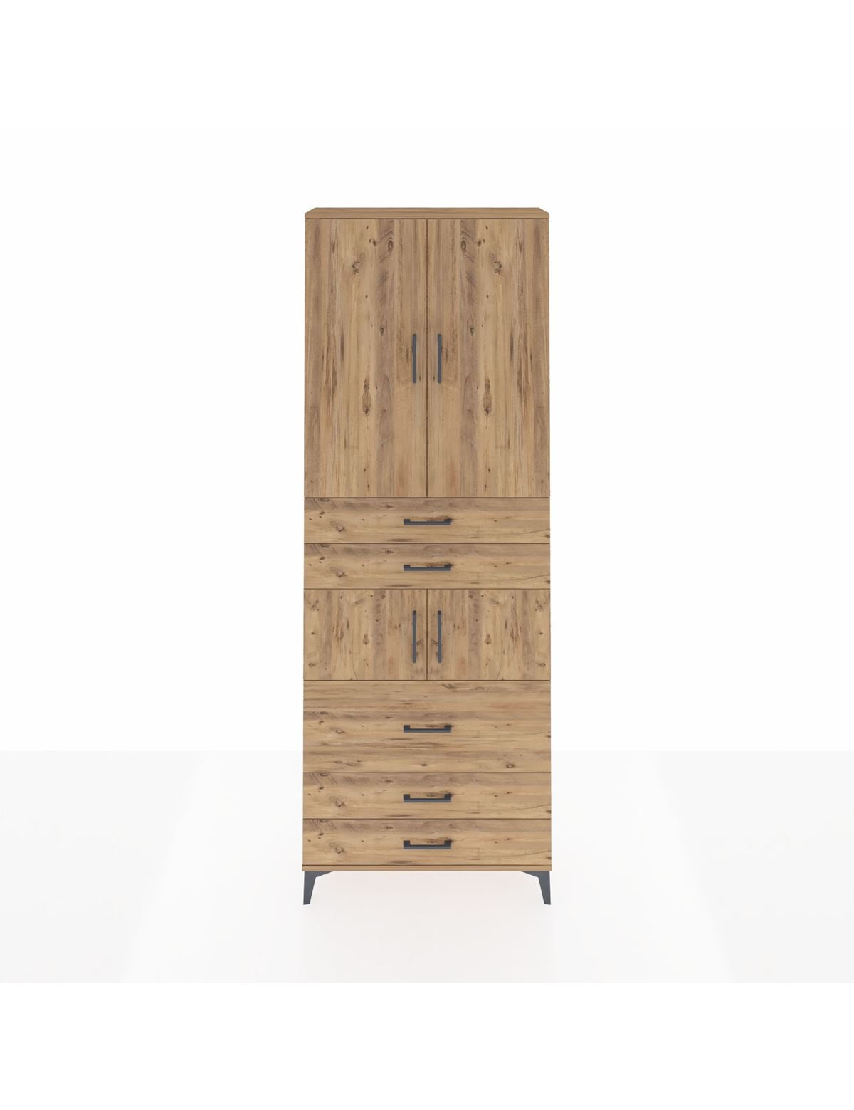 Arges Dolap 4 Raflı 5 Çekmeceli 4 Kapaklı 88x30x243 Çam-Çam