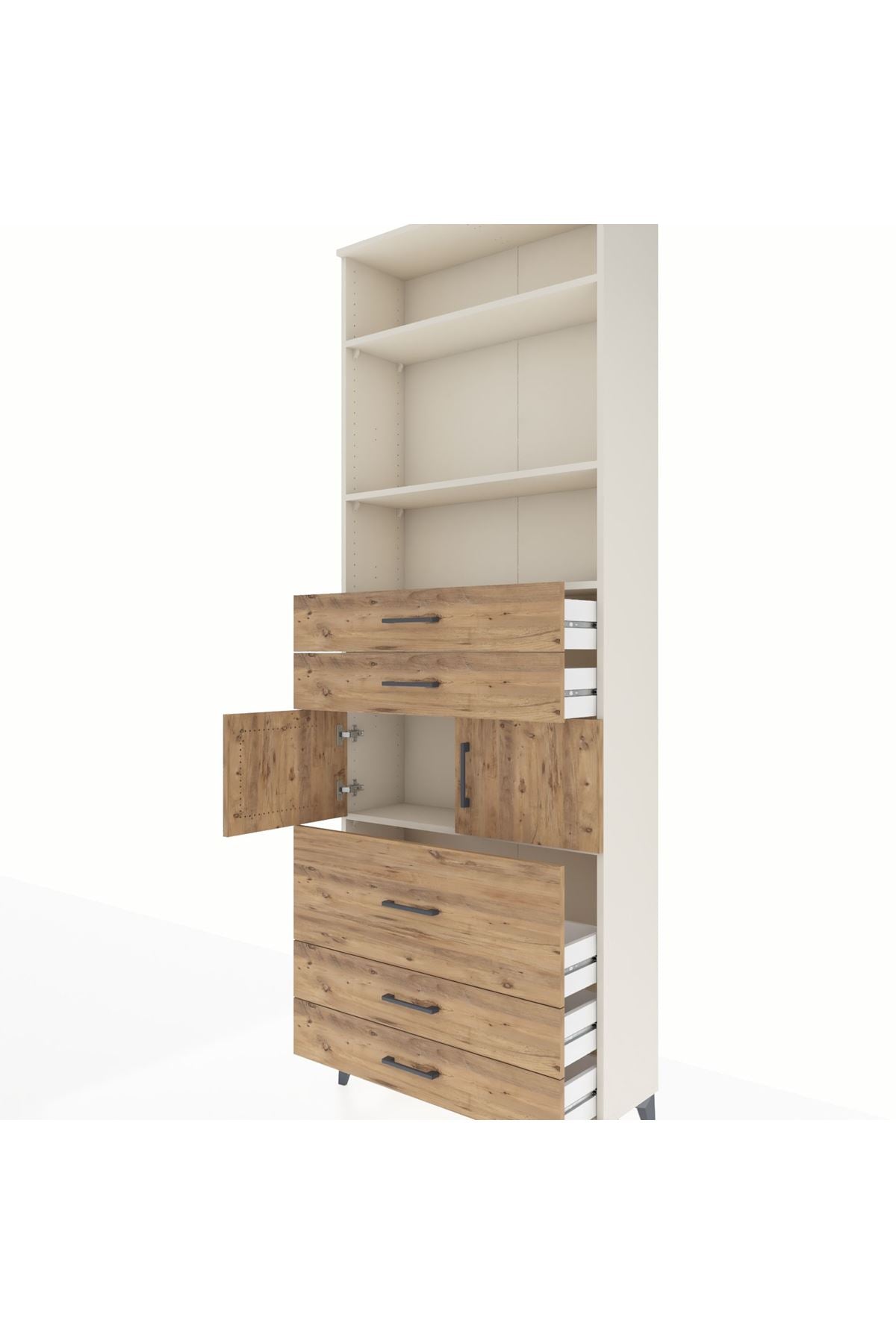 Arges Dolap 4 Raflı 5 Çekmeceli 2 Kapaklı 88x30x243 Aytaşı-Çam