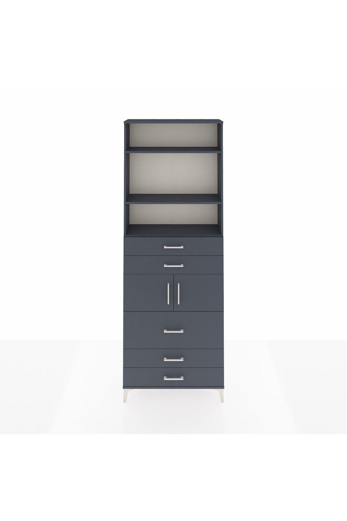 Arges Dolap 4 Raflı 5 Çekmeceli 2 Kapaklı 88x30x243 Antrasit-Antrasit
