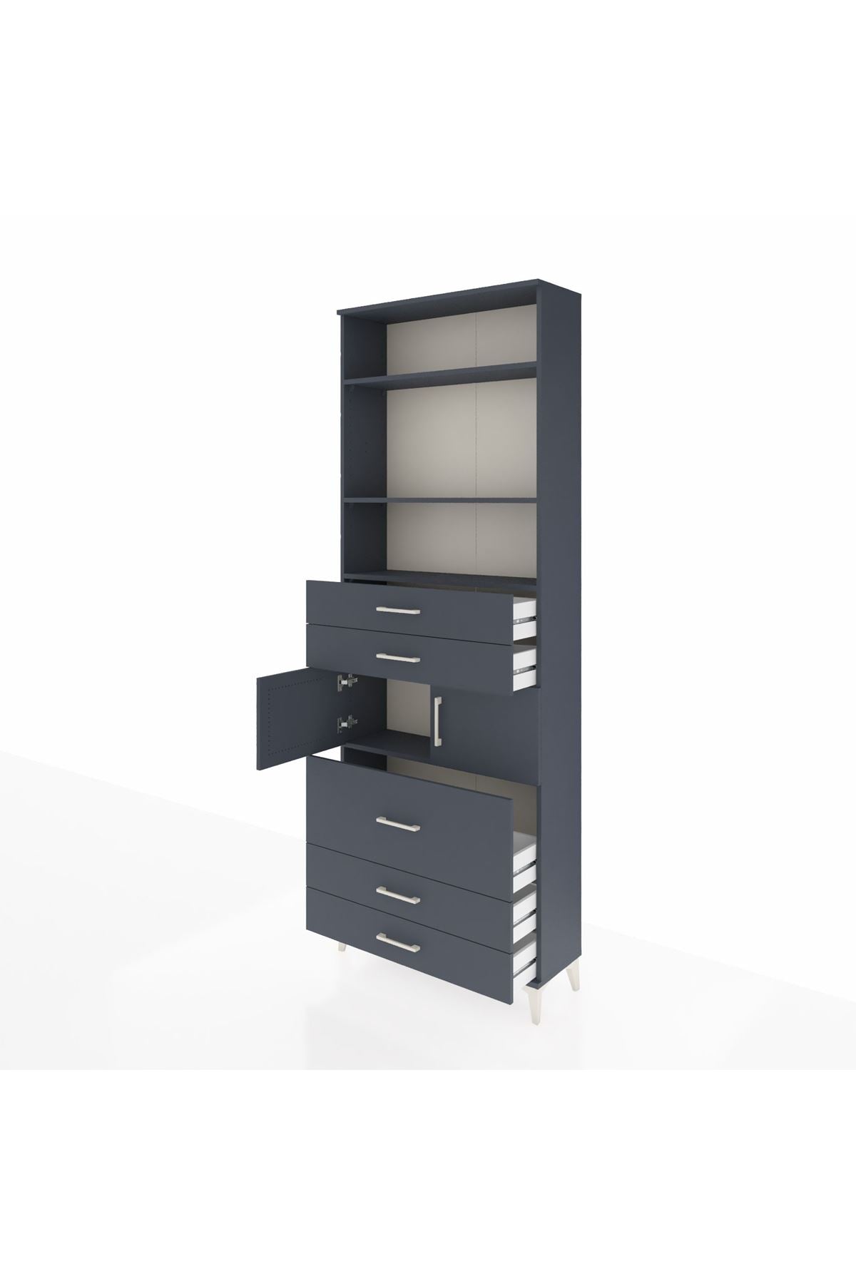 Arges Dolap 4 Raflı 5 Çekmeceli 2 Kapaklı 88x30x243 Antrasit-Antrasit