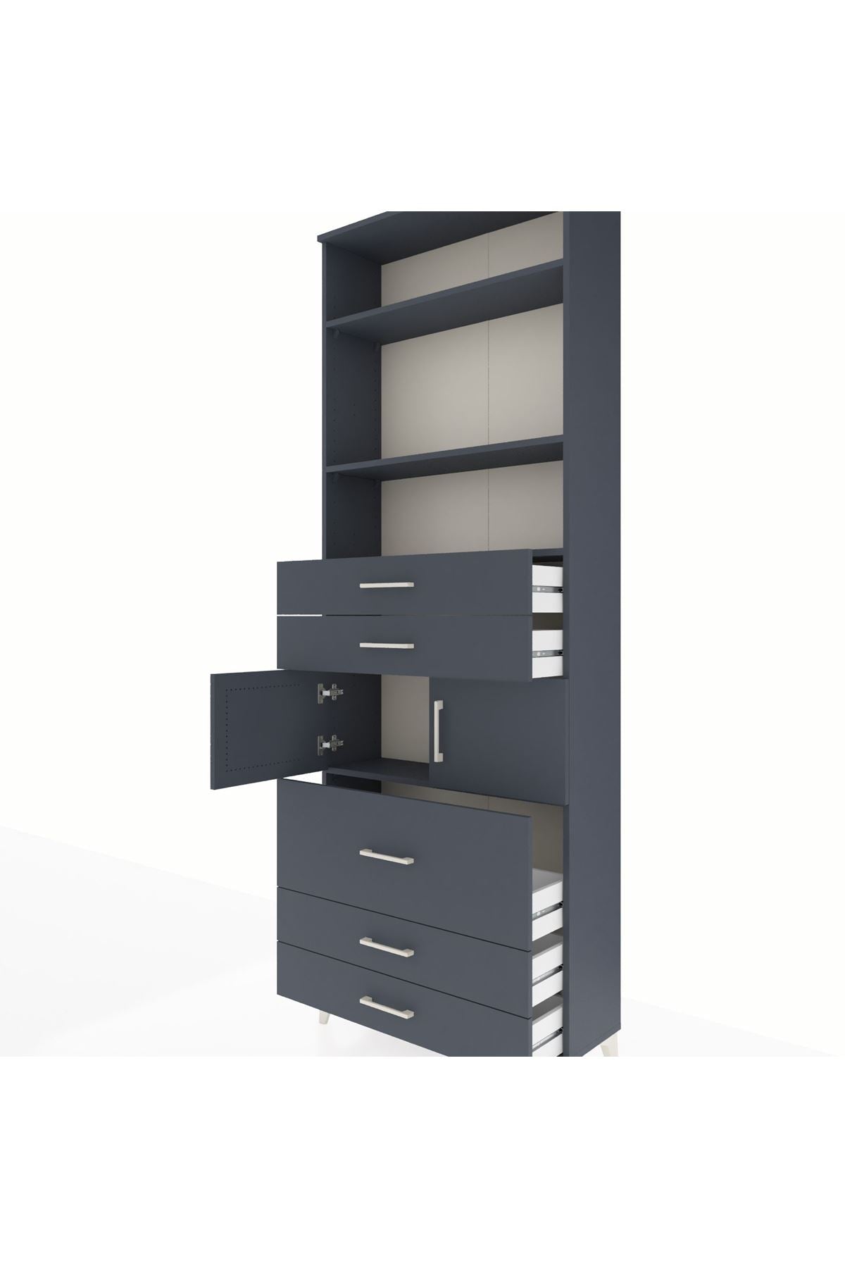 Arges Dolap 4 Raflı 5 Çekmeceli 2 Kapaklı 88x30x243 Antrasit-Antrasit