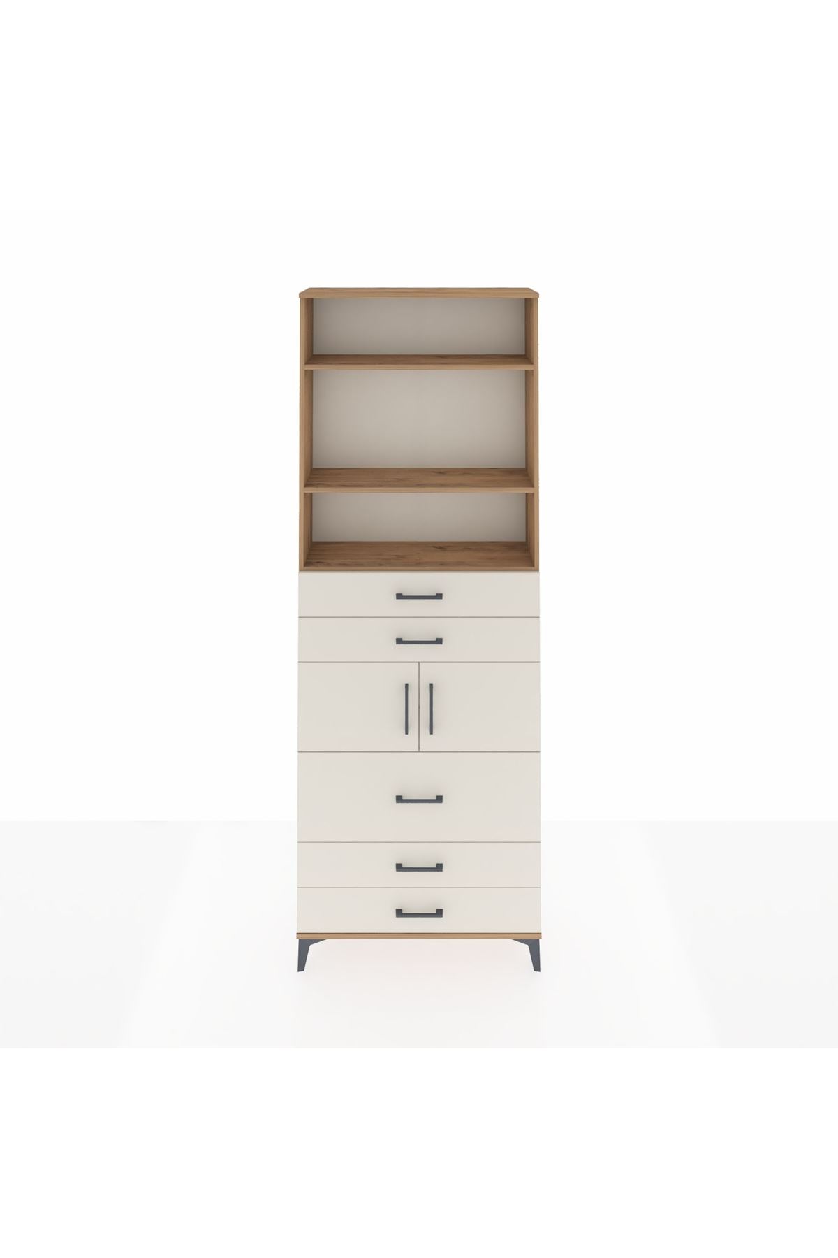 Arges Dolap 4 Raflı 5 Çekmeceli 2 Kapaklı 88x30x243 Çam-Aytaşı