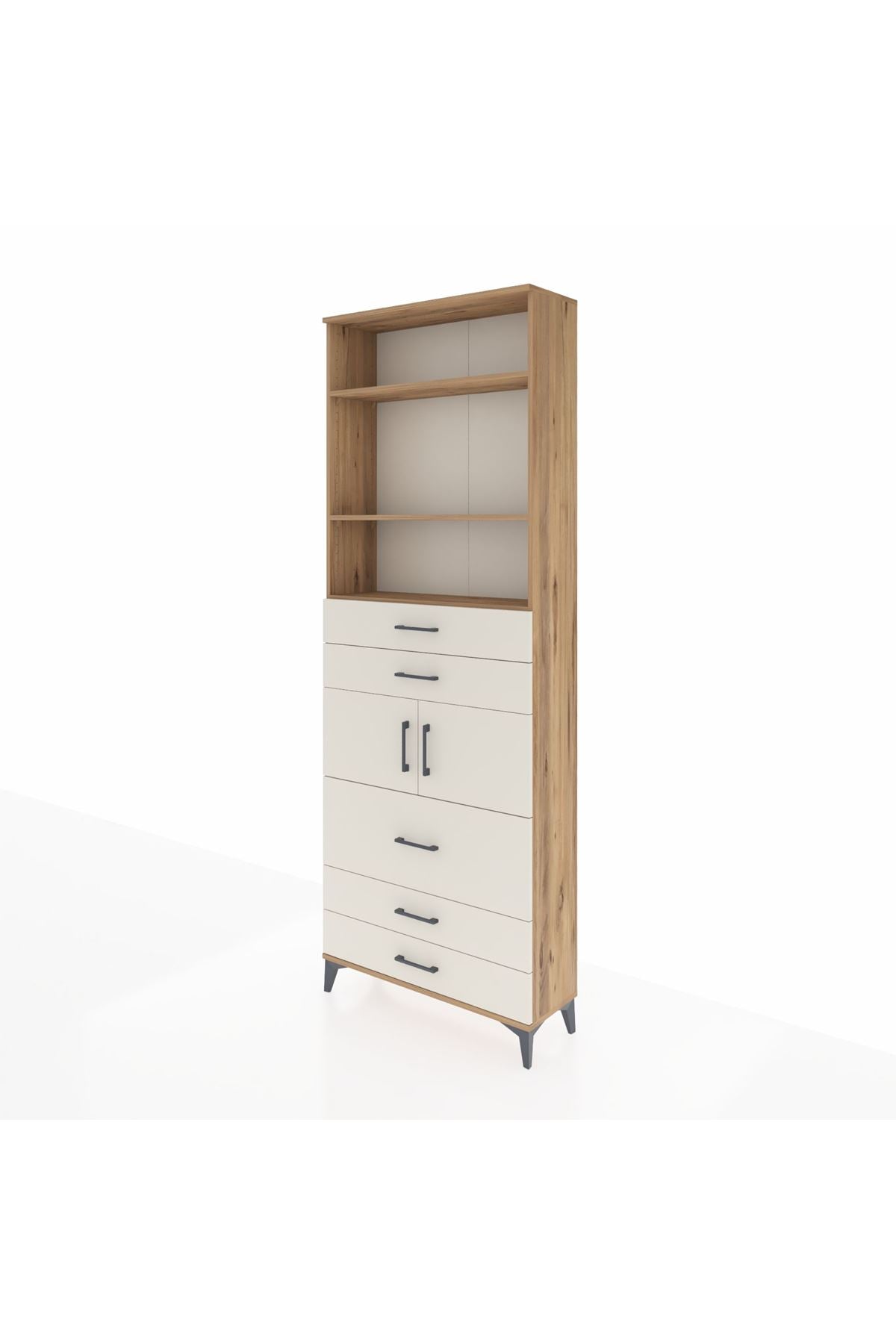 Arges Dolap 4 Raflı 5 Çekmeceli 2 Kapaklı 88x30x243 Çam-Aytaşı