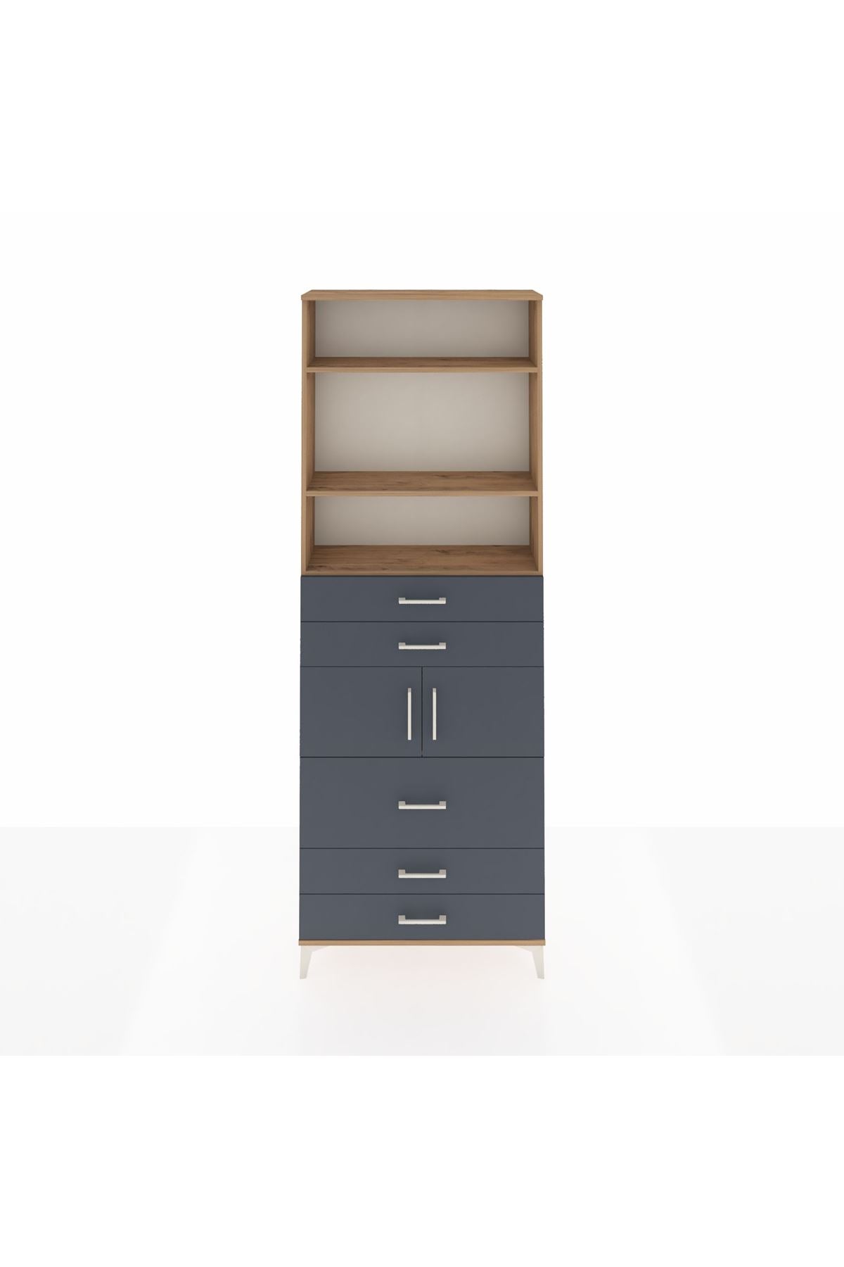 Arges Dolap 4 Raflı 5 Çekmeceli 2 Kapaklı 88x30x243 Çam-Antrasit