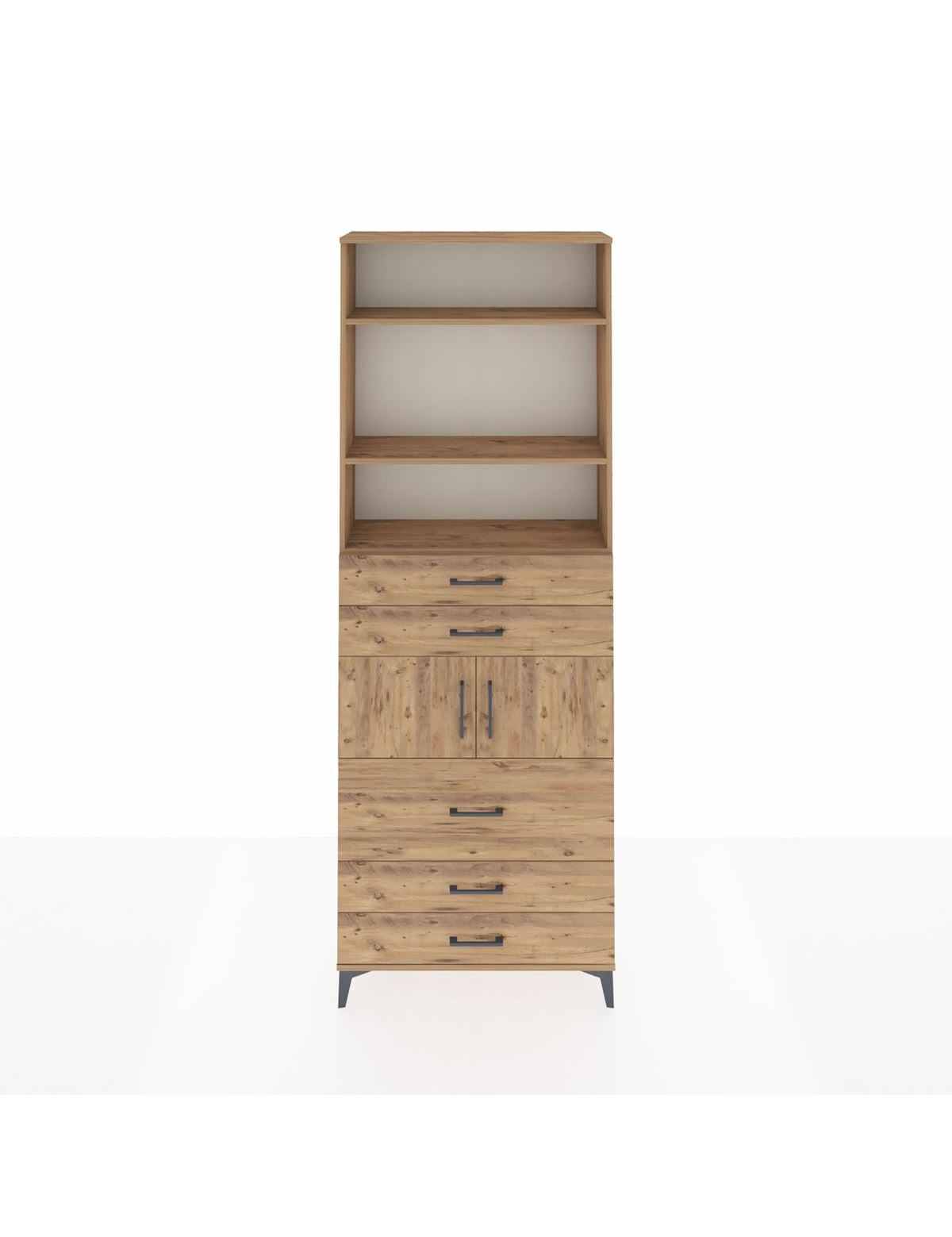 Arges Dolap 4 Raflı 5 Çekmeceli 2 Kapaklı 88x30x243 Çam-Çam