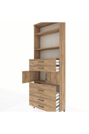 Arges Dolap 4 Raflı 5 Çekmeceli 2 Kapaklı 88x30x243 Çam-Çam