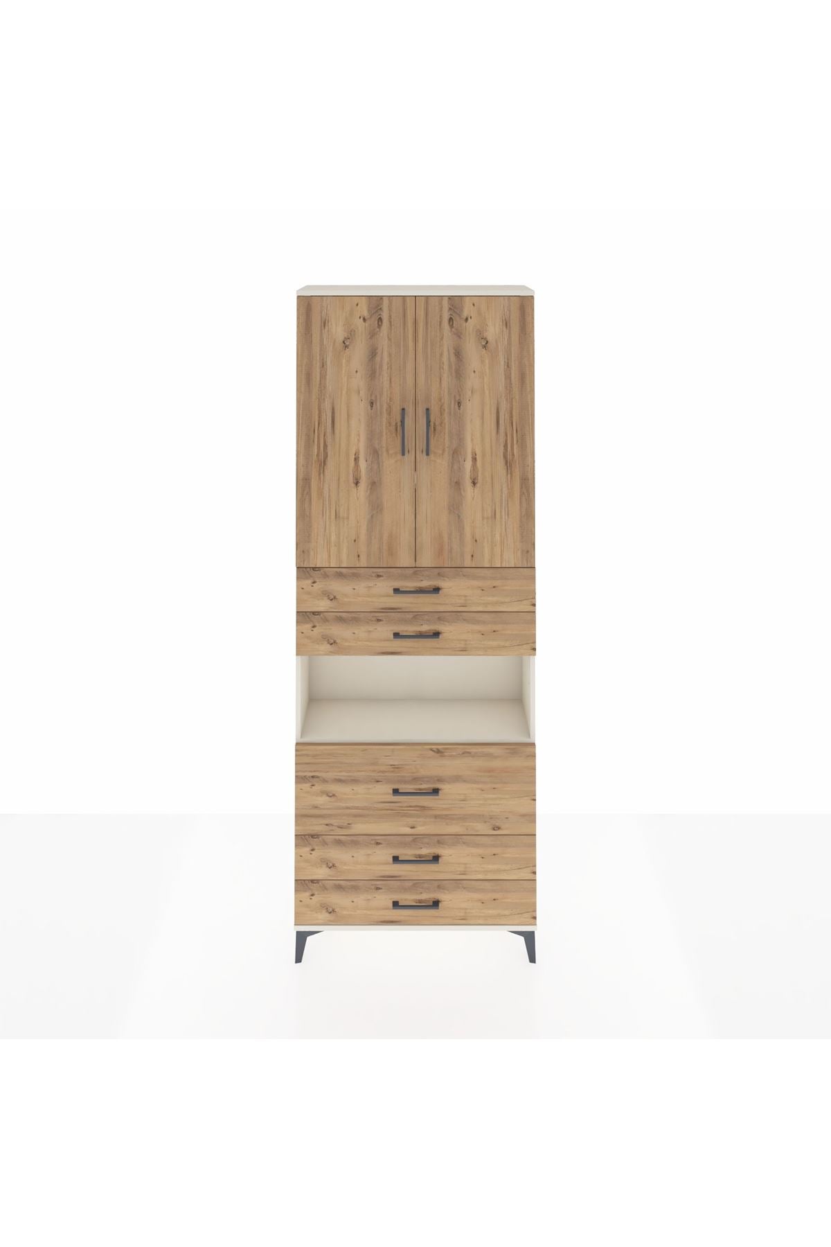 Arges Dolap 4 Raflı 5 Çekmeceli 2 Kapaklı 88x30x243 Aytaşı-Çam