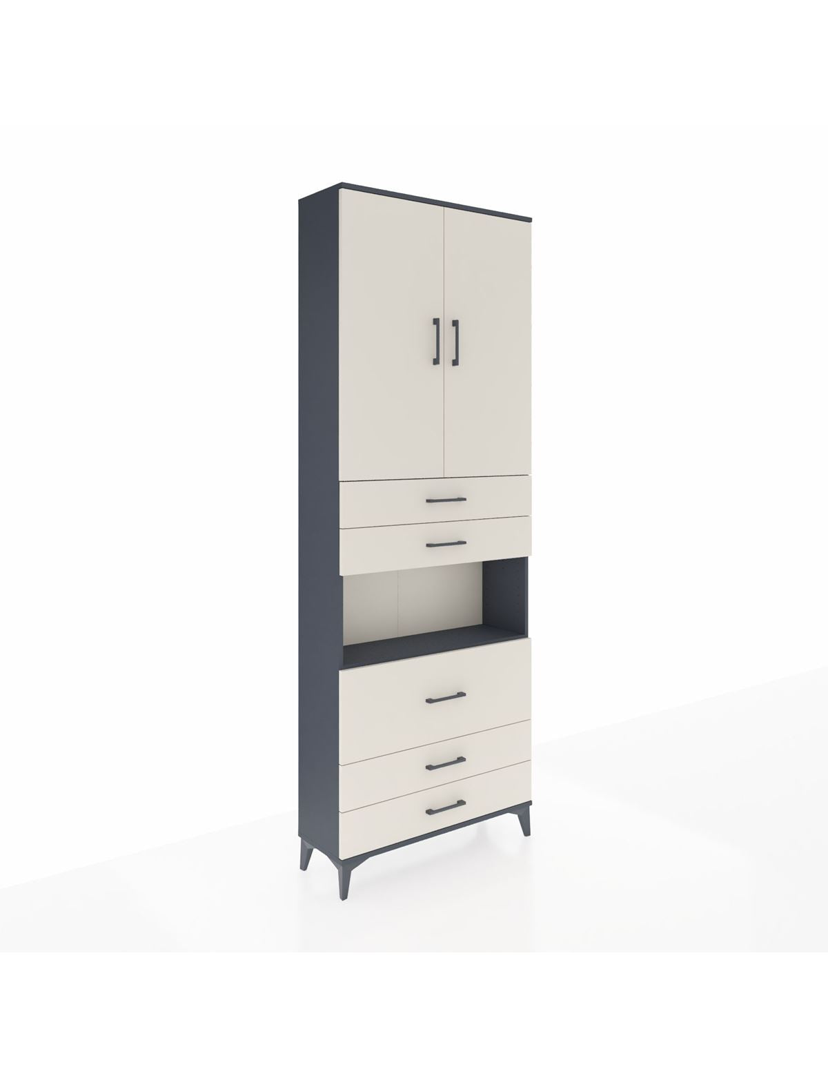 Arges Dolap 4 Raflı 5 Çekmeceli 2 Kapaklı 88x30x243 Antrasit-Aytaşı