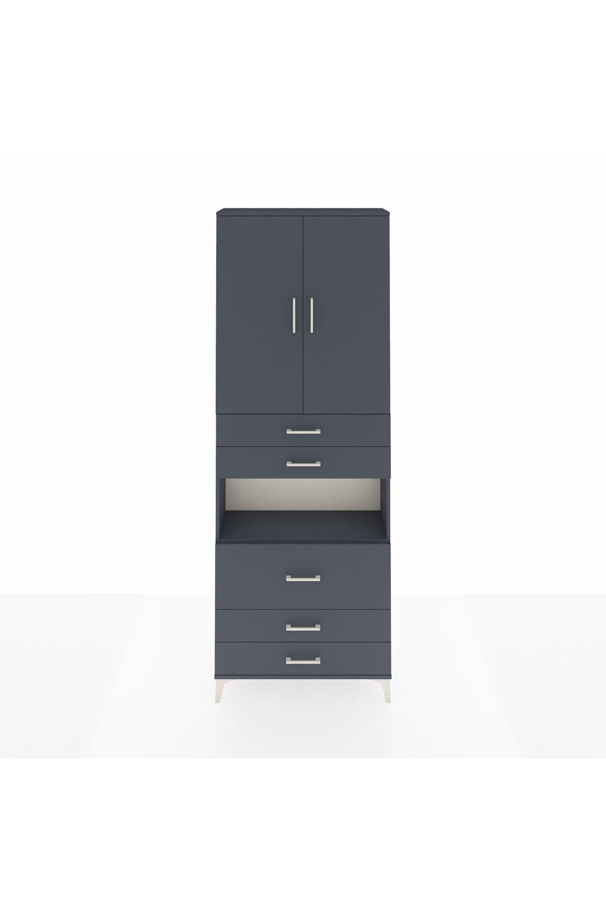 Arges Dolap 4 Raflı 5 Çekmeceli 2 Kapaklı 88x30x243 Antrasit-Antrasit