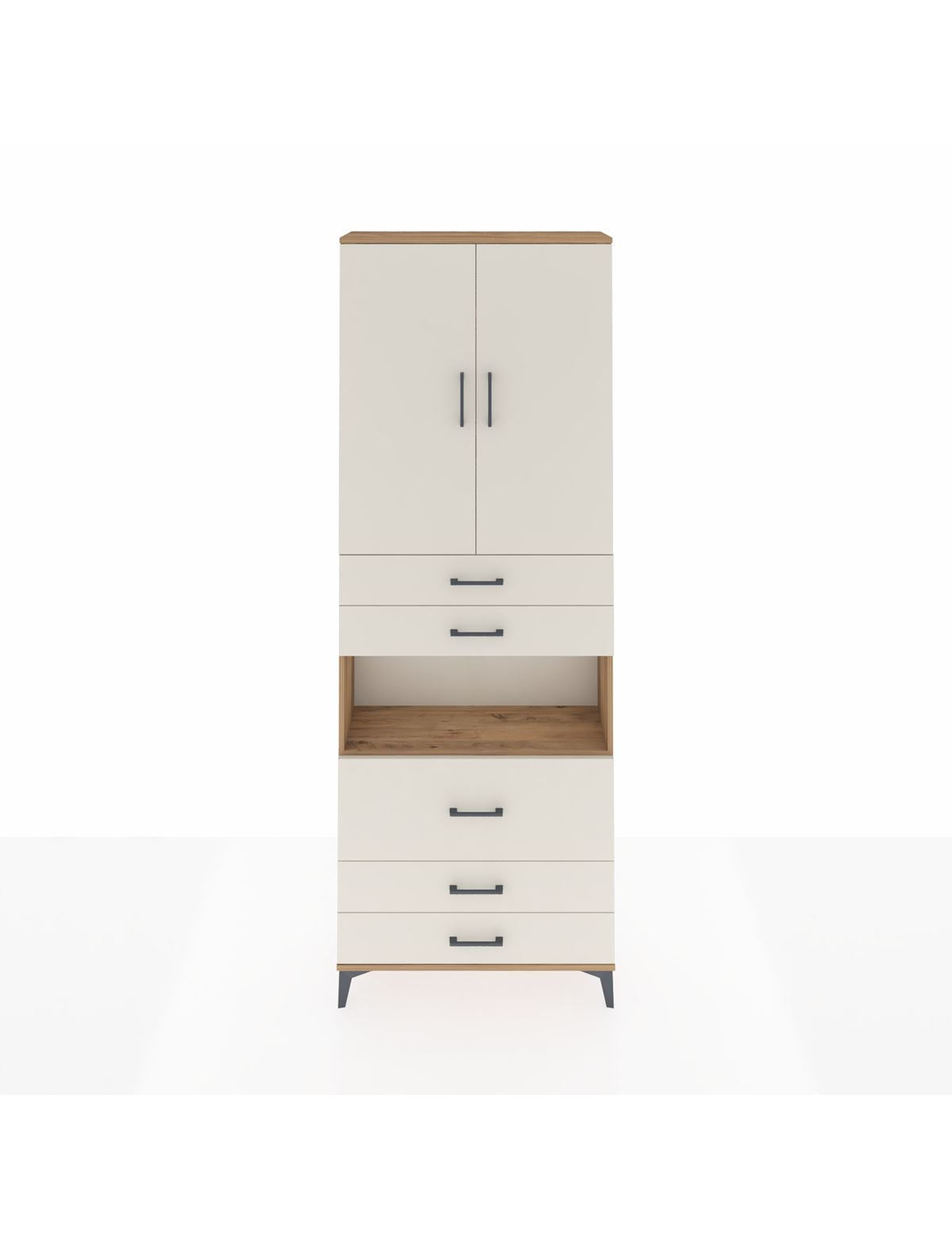 Arges Dolap 4 Raflı 5 Çekmeceli 2 Kapaklı 88x30x243 Çam-Aytaşı