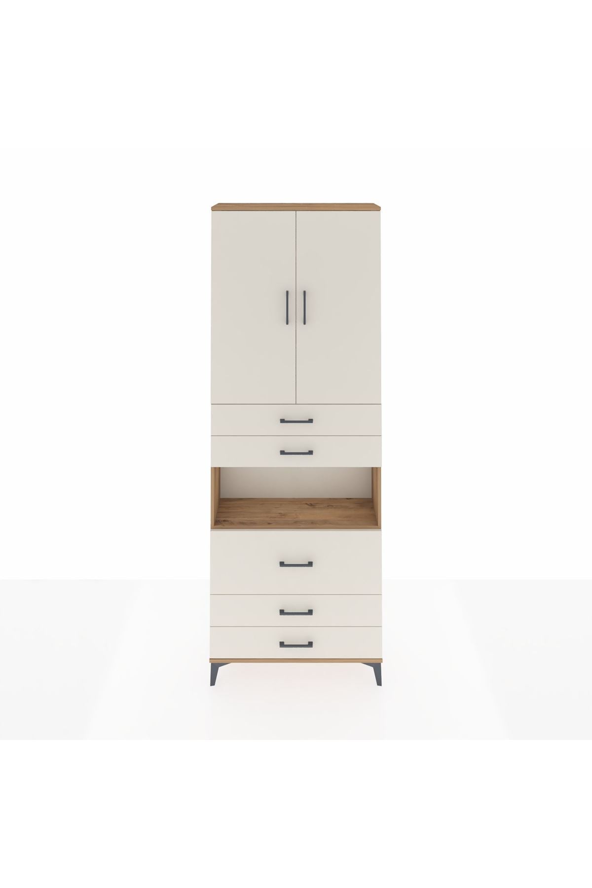 Arges Dolap 4 Raflı 5 Çekmeceli 2 Kapaklı 88x30x243 Çam-Aytaşı