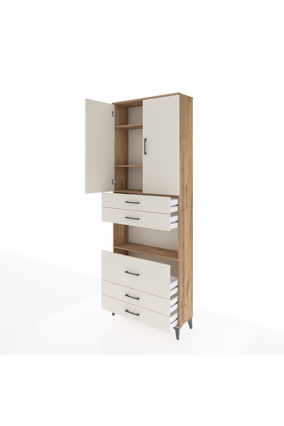 Arges Dolap 4 Raflı 5 Çekmeceli 2 Kapaklı 88x30x243 Çam-Aytaşı