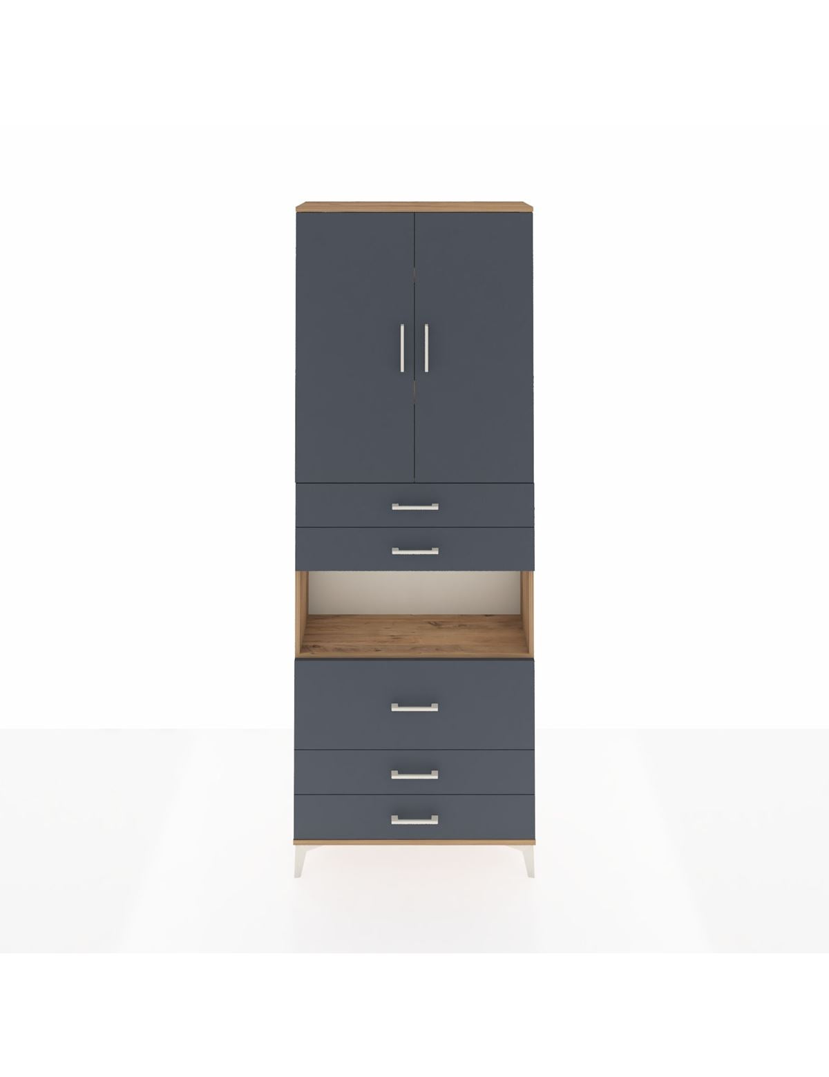 Arges Dolap 4 Raflı 5 Çekmeceli 2 Kapaklı 88x30x243 Çam-Antrasit