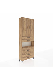 Arges Dolap 4 Raflı 5 Çekmeceli 2 Kapaklı 88x30x243 Çam-Çam