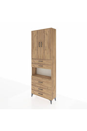 Arges Dolap 4 Raflı 5 Çekmeceli 2 Kapaklı 88x30x243 Çam-Çam
