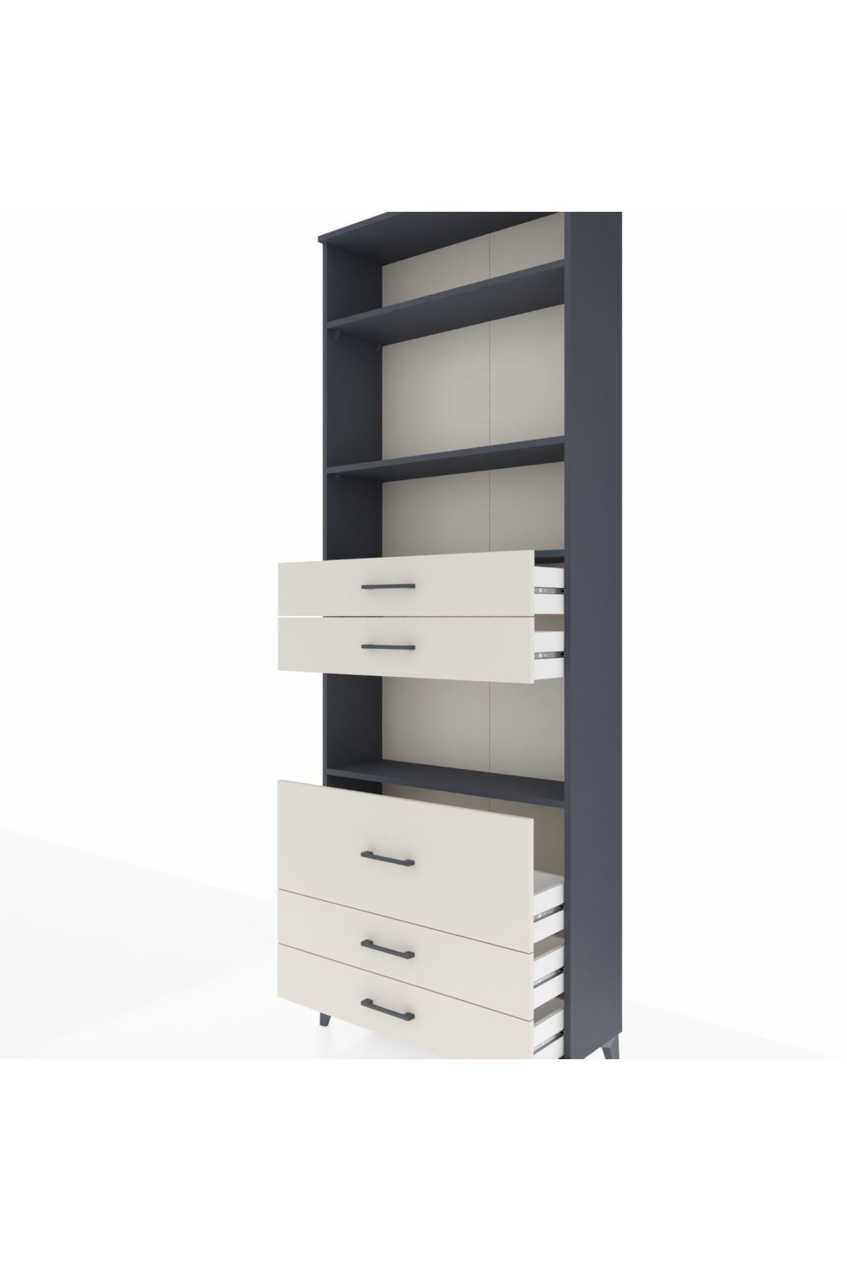 Arges Dolap 4 Raflı 5 Çekmeceli 88x30x243 Antrasit-Aytaşı