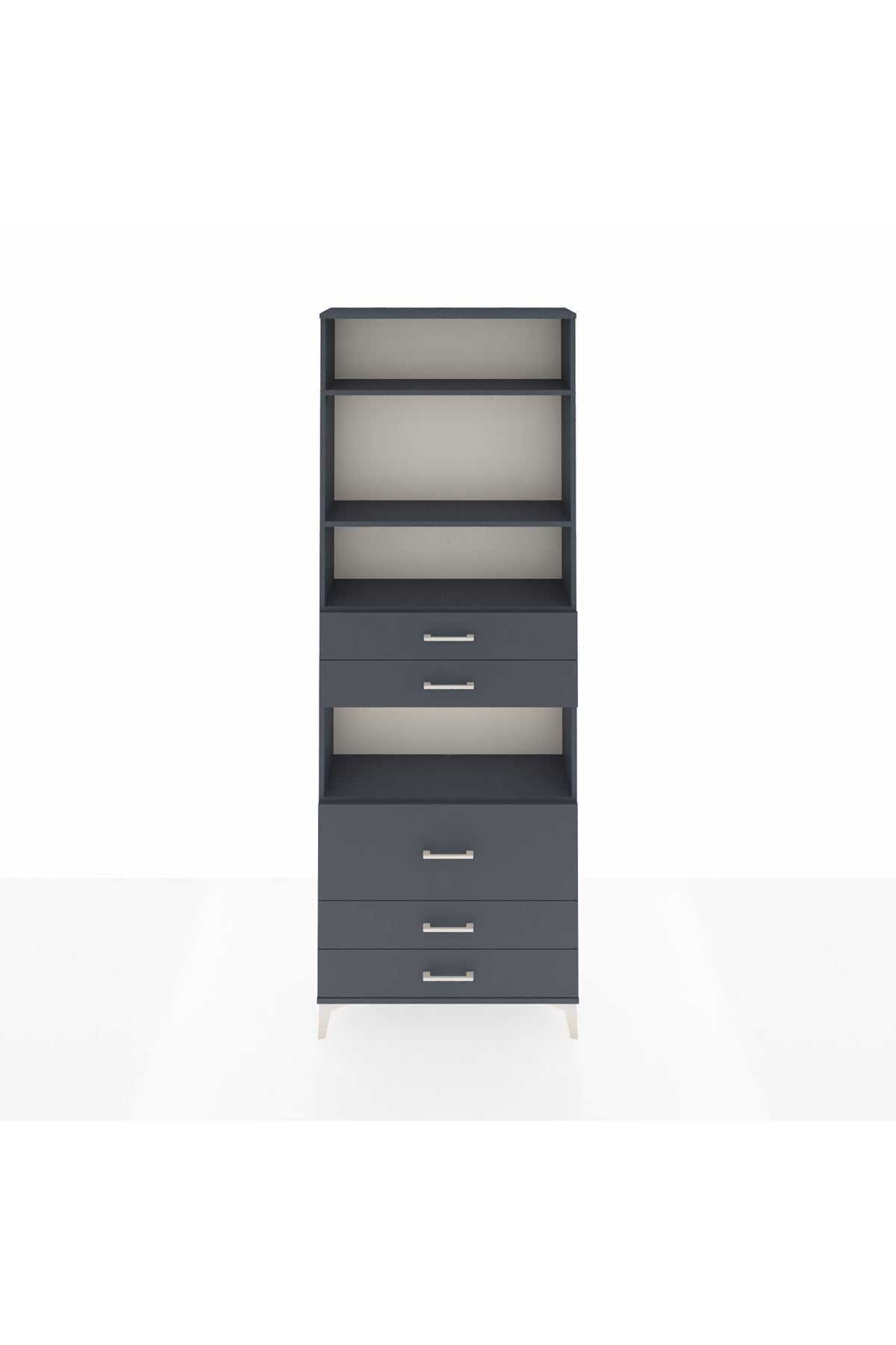 Arges Dolap 4 Raflı 5 Çekmeceli 88x30x243 Antrasit-Antrasit