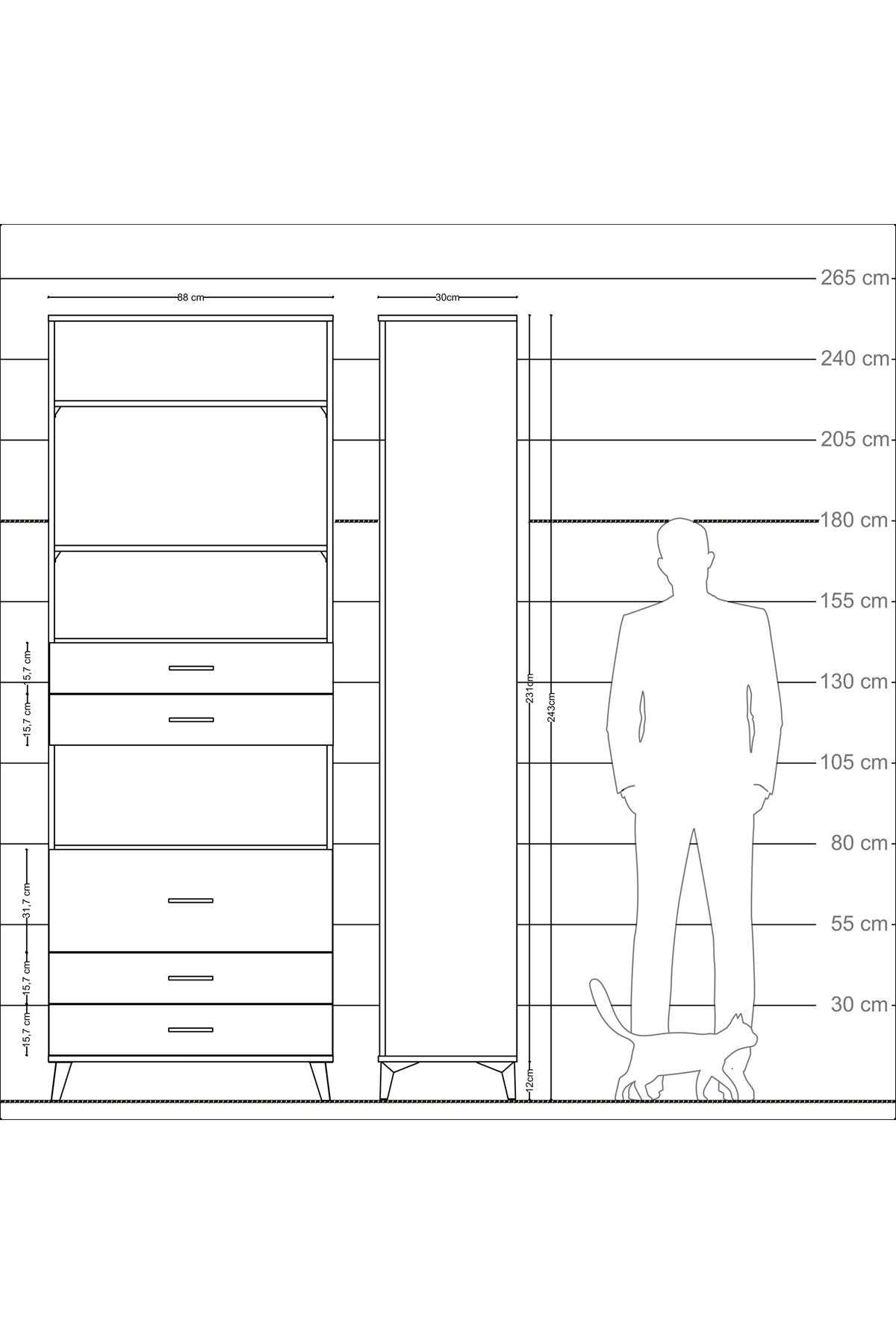 Arges Dolap 4 Raflı 5 Çekmeceli 88x30x243 Antrasit-Antrasit
