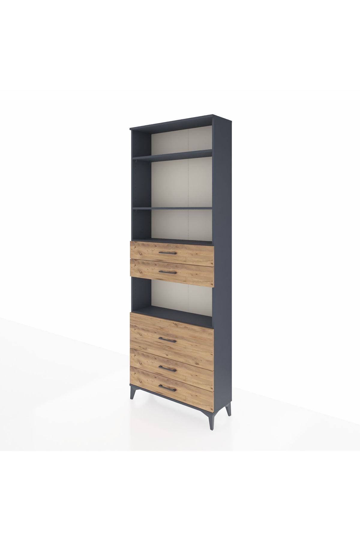 Arges Dolap 4 Raflı 5 Çekmeceli 88x30x243 Antrasit-Çam