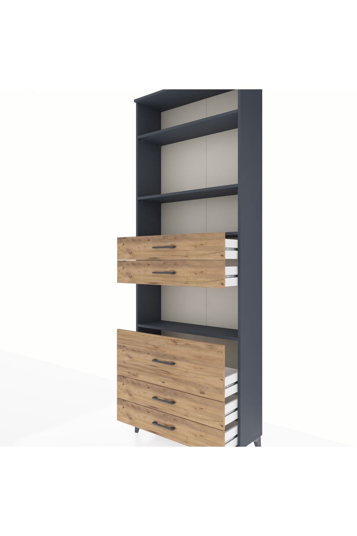 Arges Dolap 4 Raflı 5 Çekmeceli 88x30x243 Antrasit-Çam