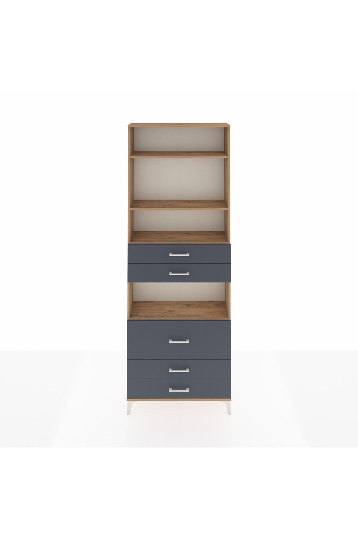 Arges Dolap 4 Raflı 5 Çekmeceli 88x30x243 Çam-Antrasit