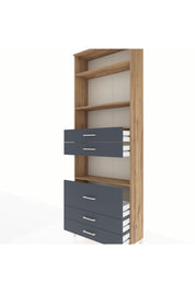 Arges Dolap 4 Raflı 5 Çekmeceli 88x30x243 Çam-Antrasit