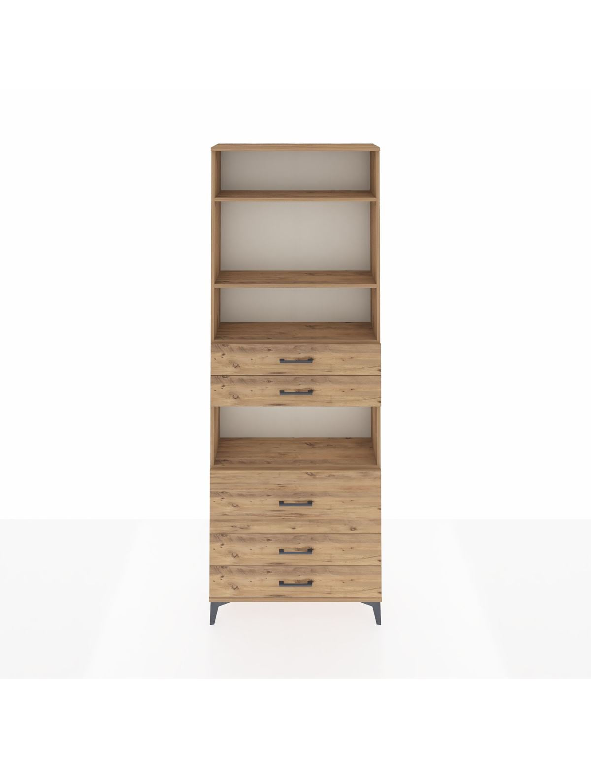 Arges Dolap 4 Raflı 5 Çekmeceli 88x30x243 Çam-Çam