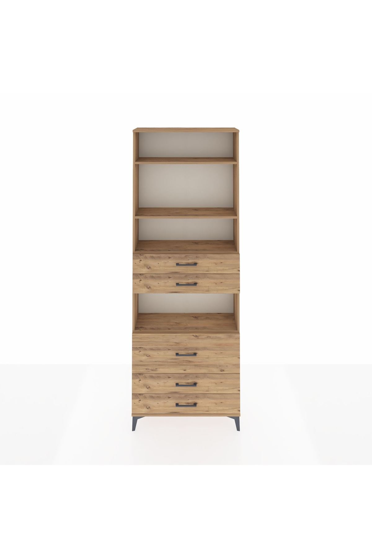 Arges Dolap 4 Raflı 5 Çekmeceli 88x30x243 Çam-Çam