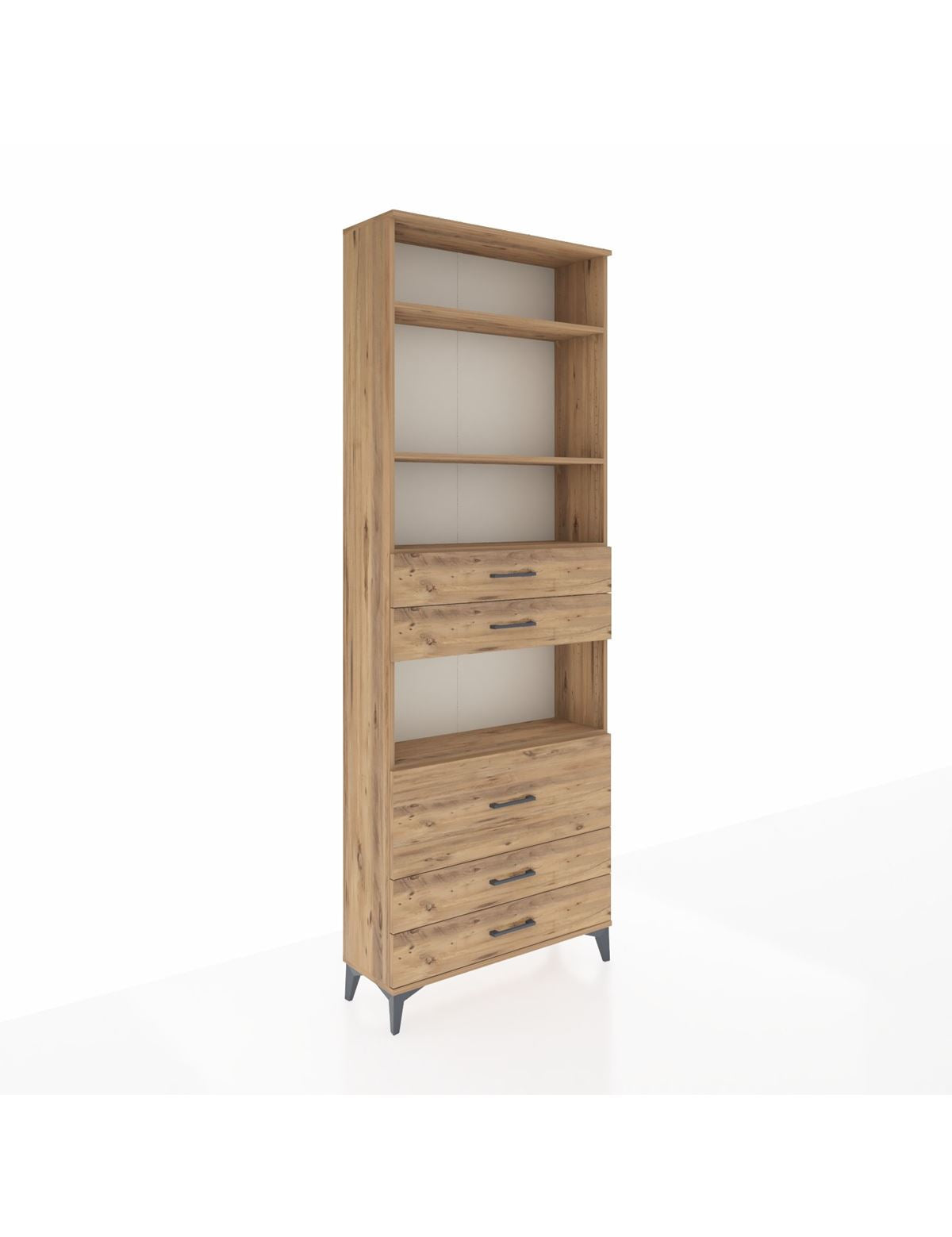 Arges Dolap 4 Raflı 5 Çekmeceli 88x30x243 Çam-Çam