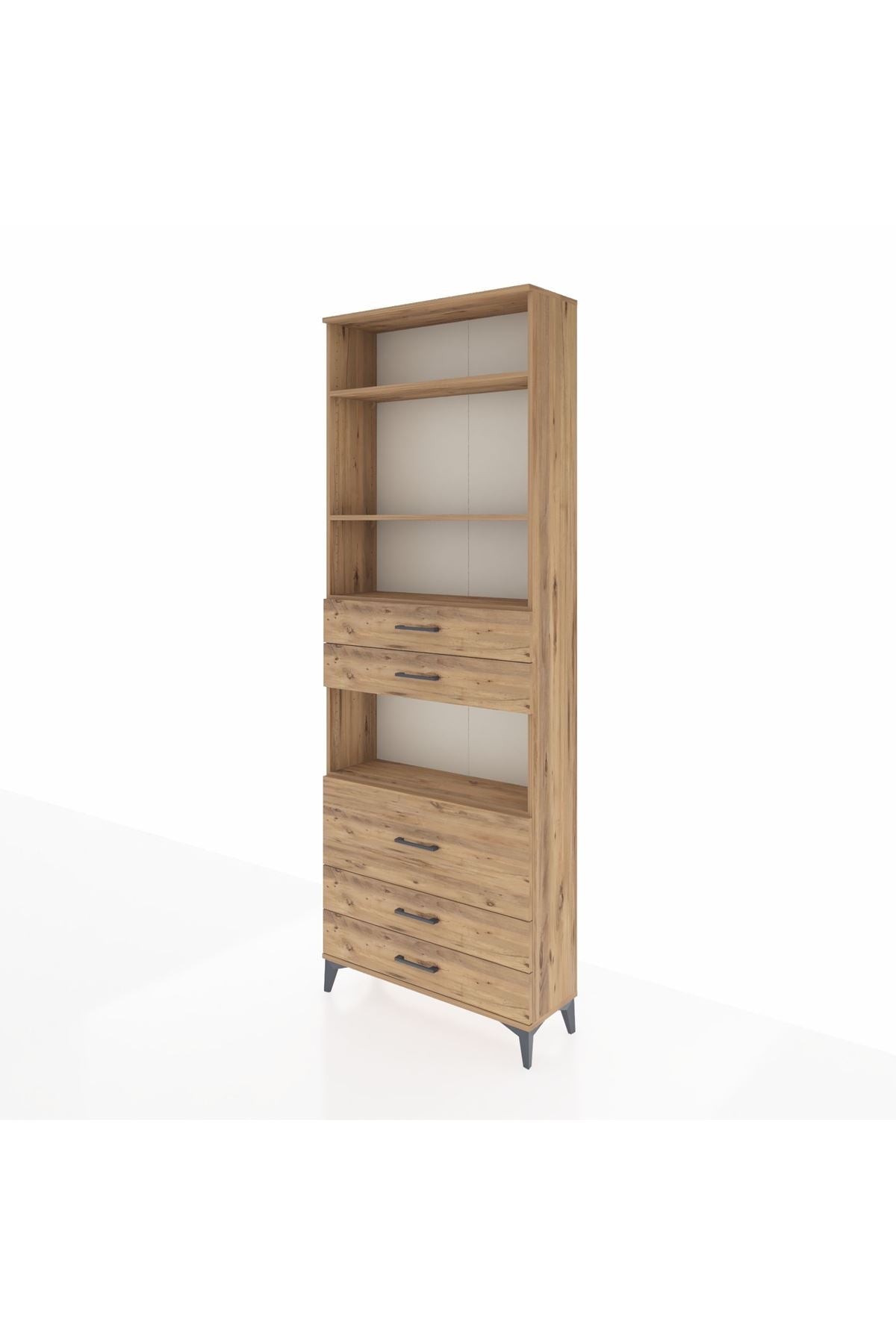 Arges Dolap 4 Raflı 5 Çekmeceli 88x30x243 Çam-Çam