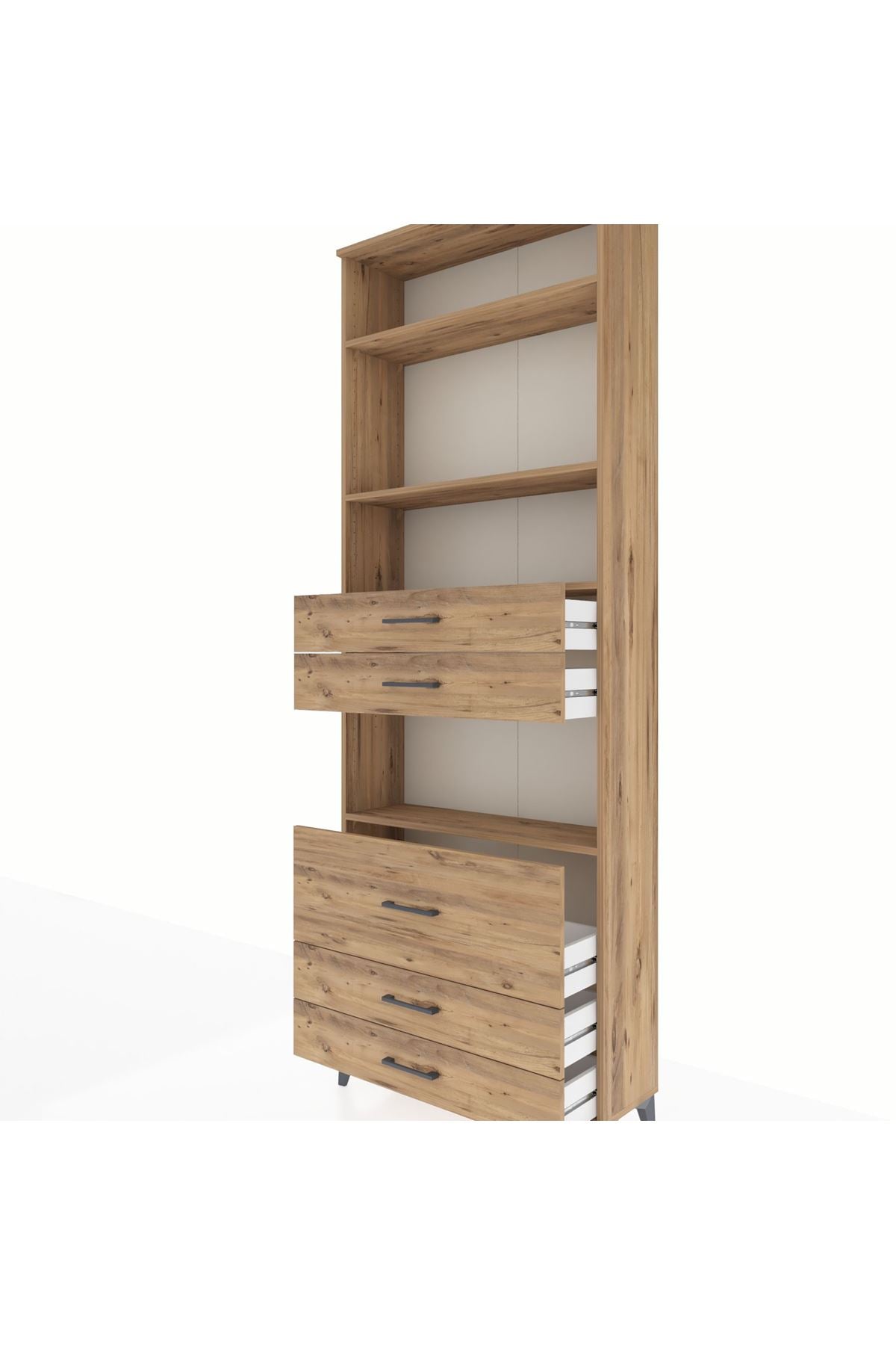 Arges Dolap 4 Raflı 5 Çekmeceli 88x30x243 Çam-Çam