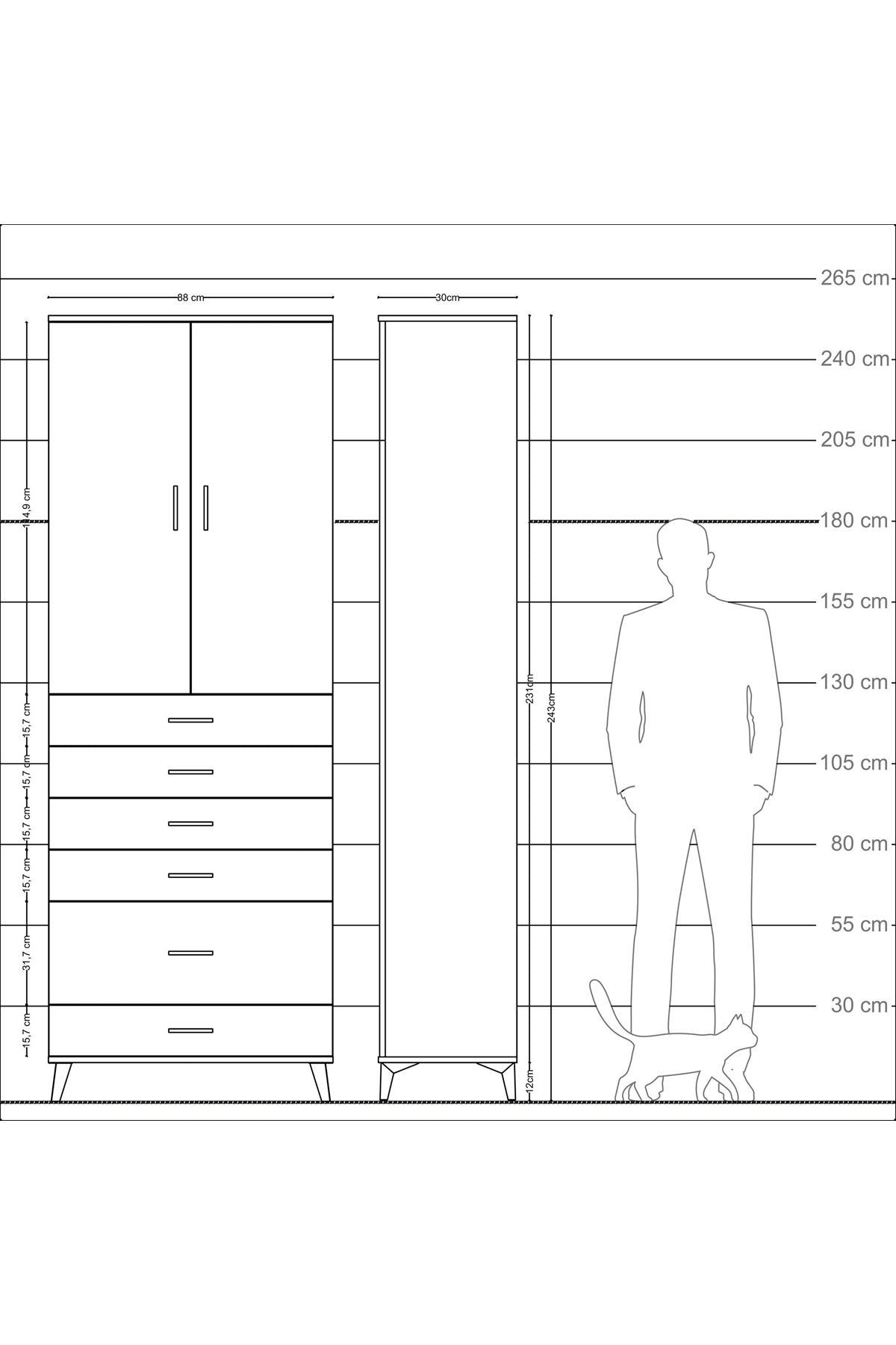 Arges Dolap 3 Raflı 6 Çekmeceli 2 Kapaklı 88x30x243 Aytaşı-Aytaşı