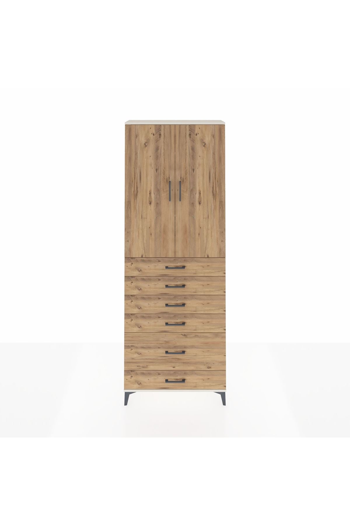 Arges Dolap 3 Raflı 6 Çekmeceli 2 Kapaklı 88x30x243 Aytaşı-Çam