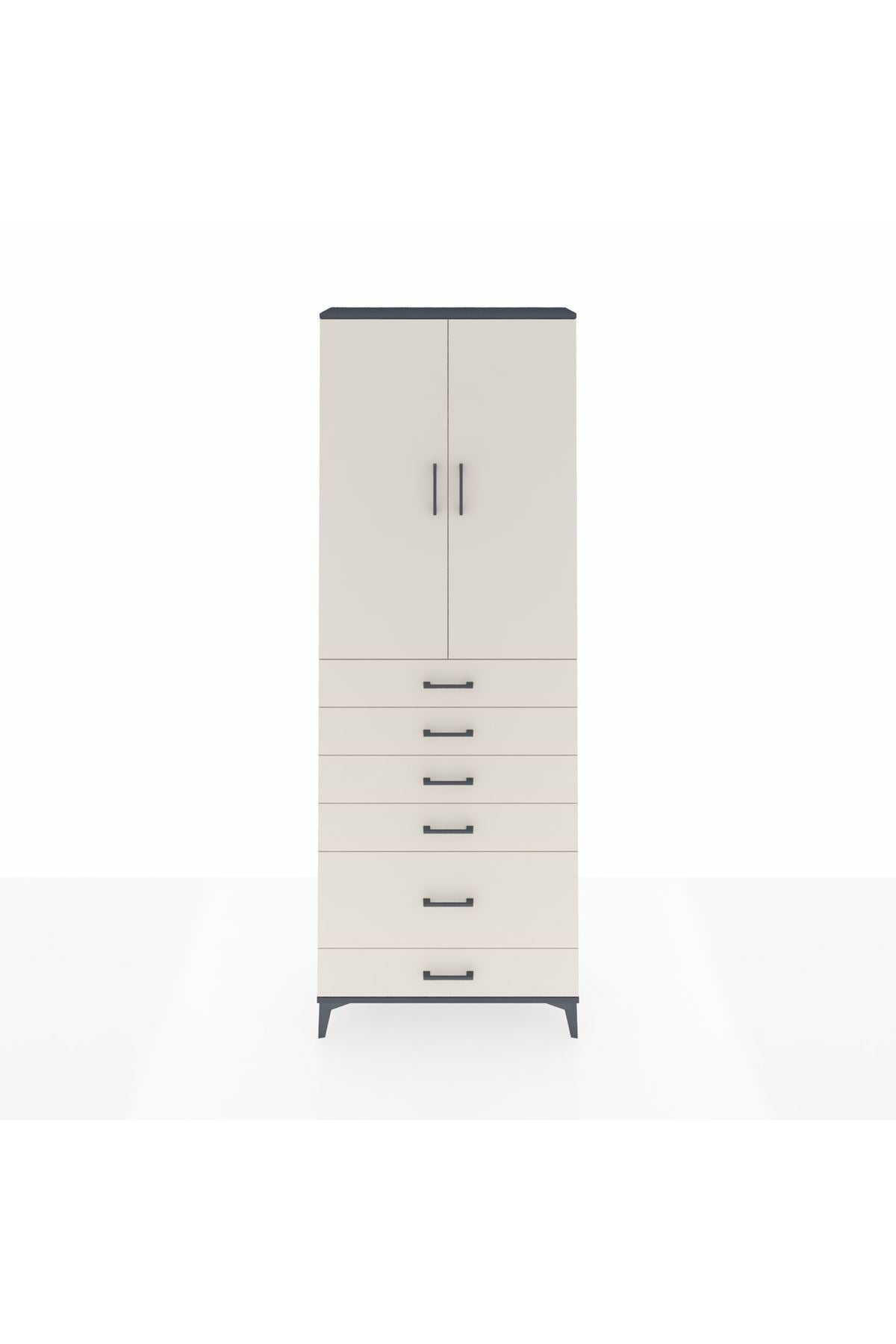 Arges Dolap 3 Raflı 6 Çekmeceli 2 Kapaklı 88x30x243 Antrasit-Aytaşı