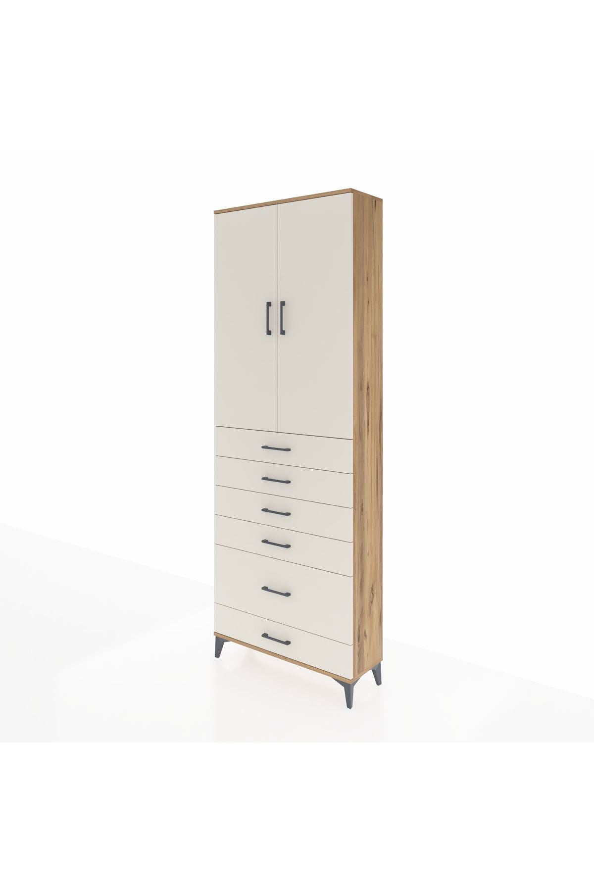 Arges Dolap 3 Raflı 6 Çekmeceli 2 Kapaklı 88x30x243 Çam-Aytaşı