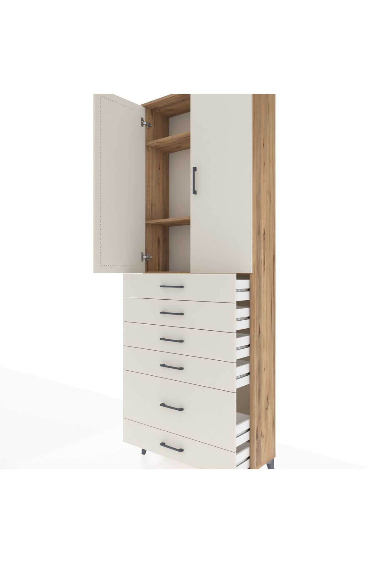 Arges Dolap 3 Raflı 6 Çekmeceli 2 Kapaklı 88x30x243 Çam-Aytaşı