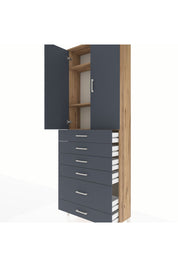 Arges Dolap 3 Raflı 6 Çekmeceli 2 Kapaklı 88x30x243 Çam-Antrasit