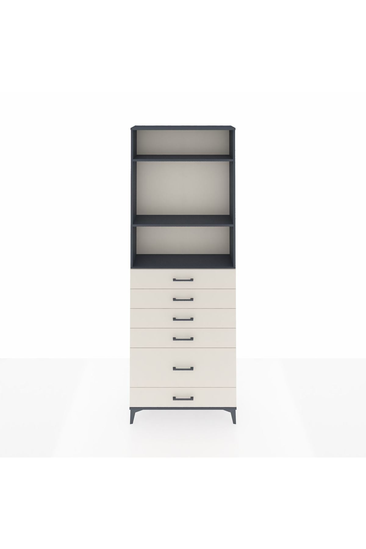 Arges Dolap 3 Raflı 6 Çekmeceli 88x30x243 Antrasit-Aytaşı