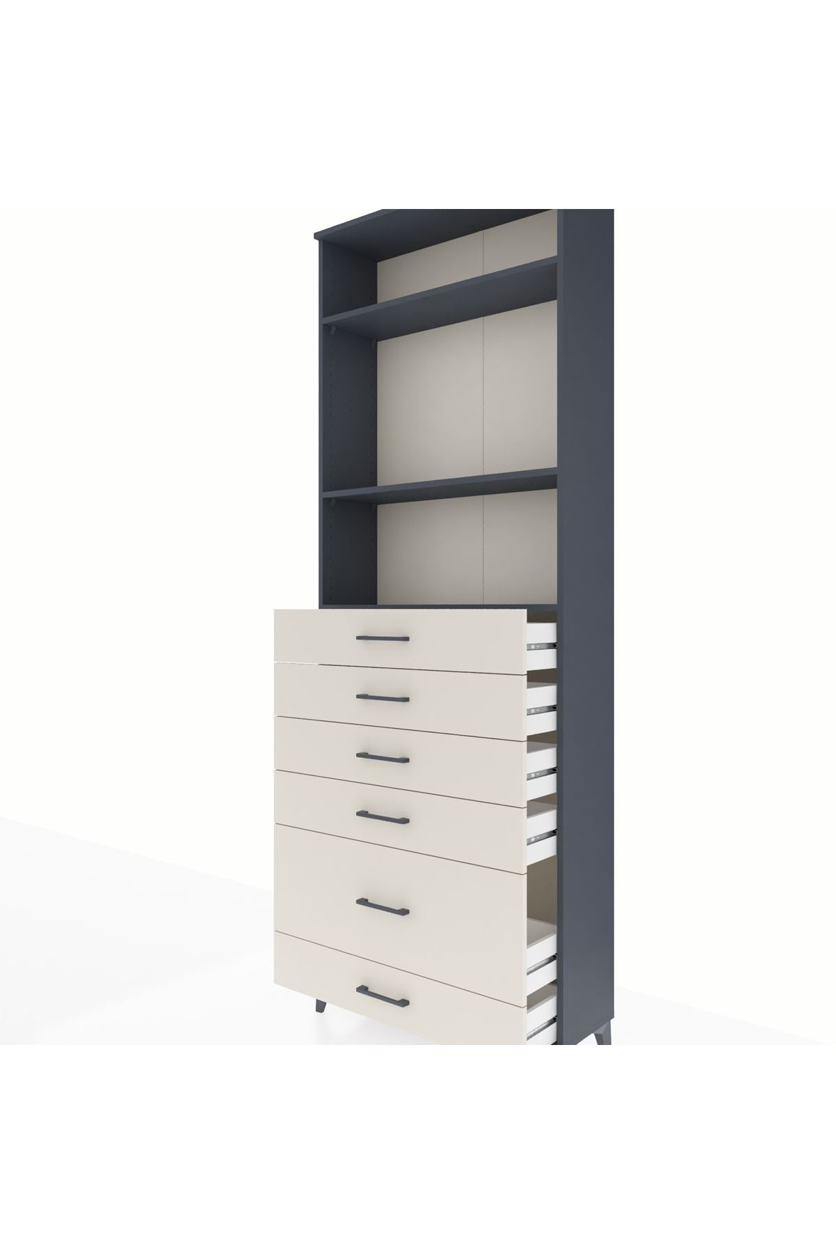 Arges Dolap 3 Raflı 6 Çekmeceli 88x30x243 Antrasit-Aytaşı