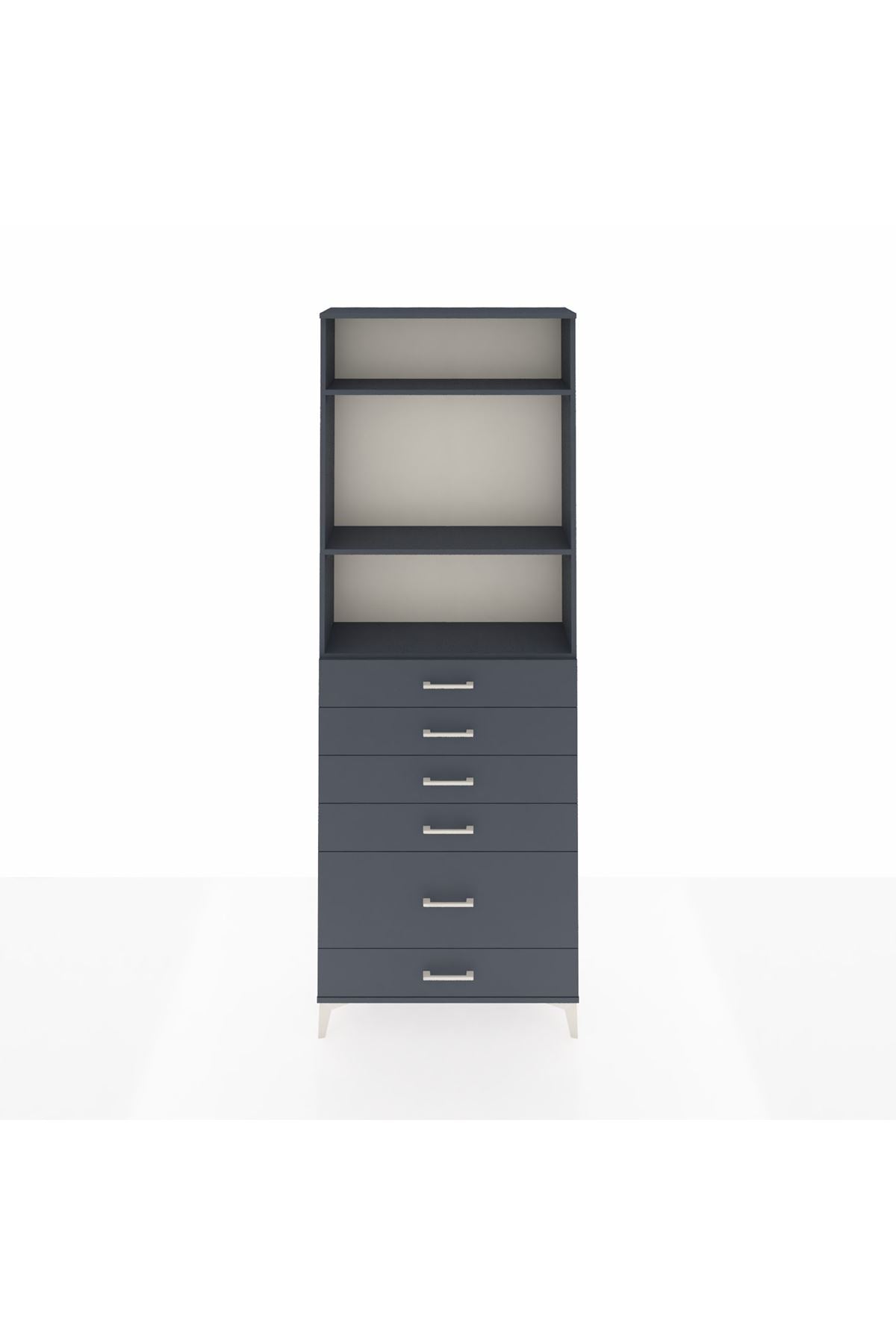 Arges Dolap 3 Raflı 6 Çekmeceli 88x30x243 Antrasit-Antrasit