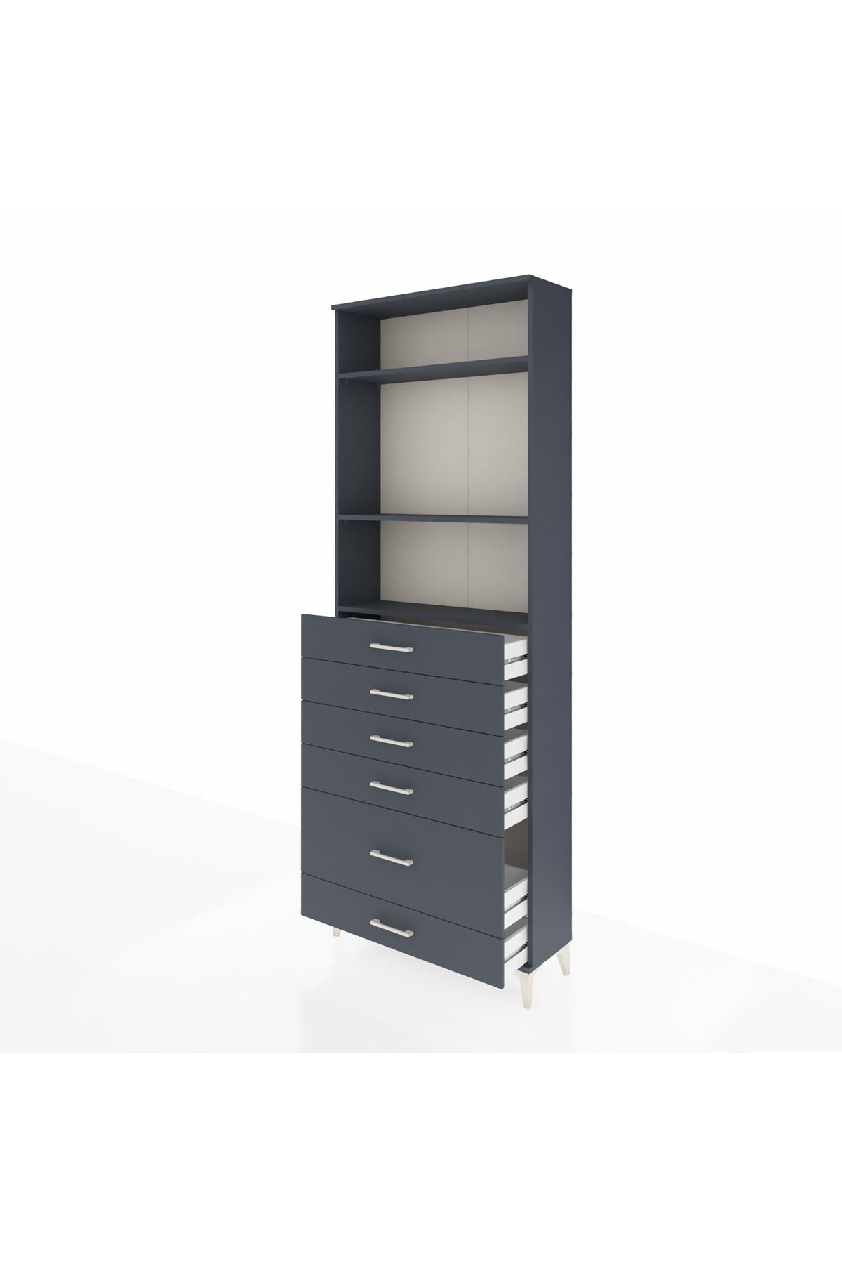 Arges Dolap 3 Raflı 6 Çekmeceli 88x30x243 Antrasit-Antrasit