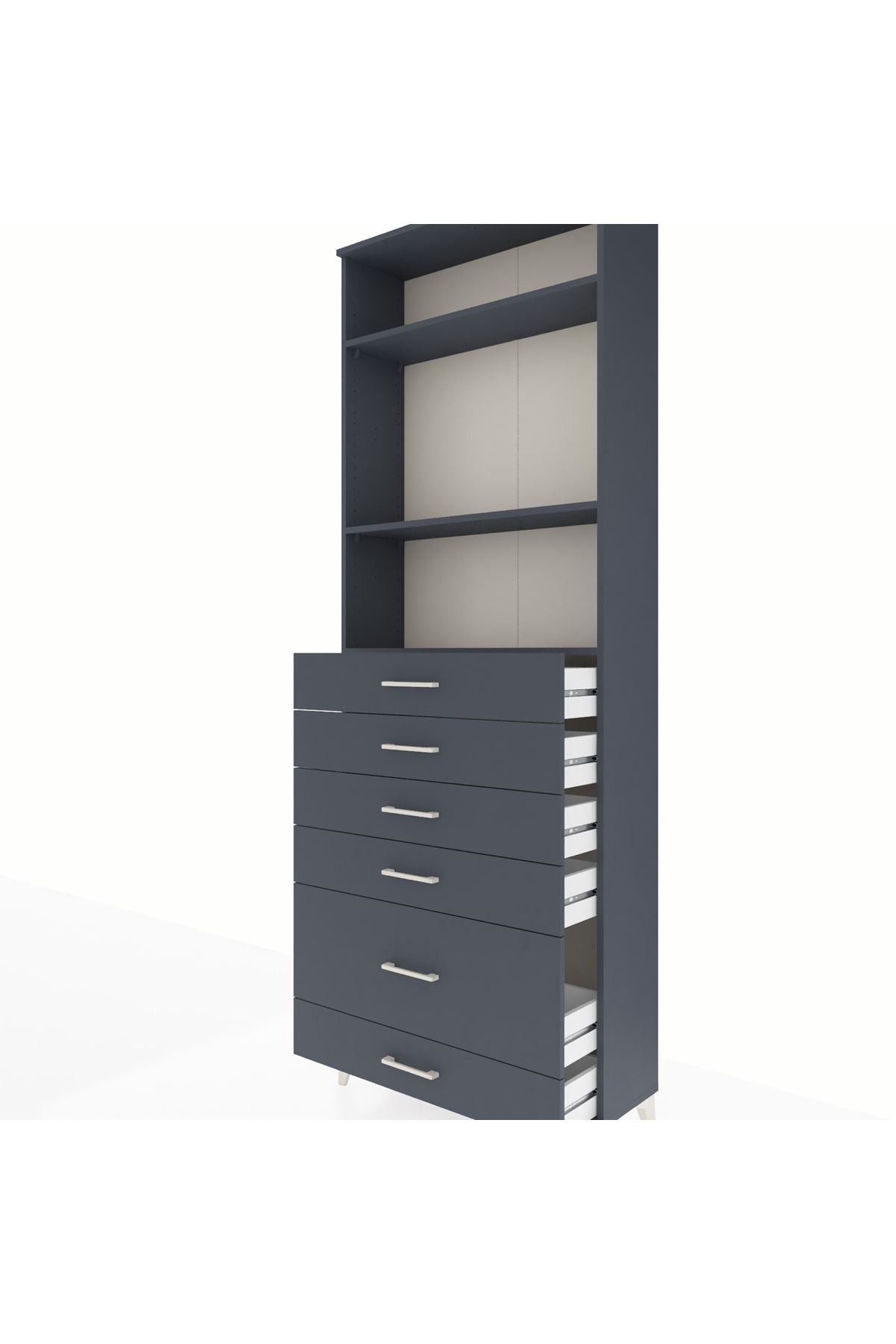 Arges Dolap 3 Raflı 6 Çekmeceli 88x30x243 Antrasit-Antrasit