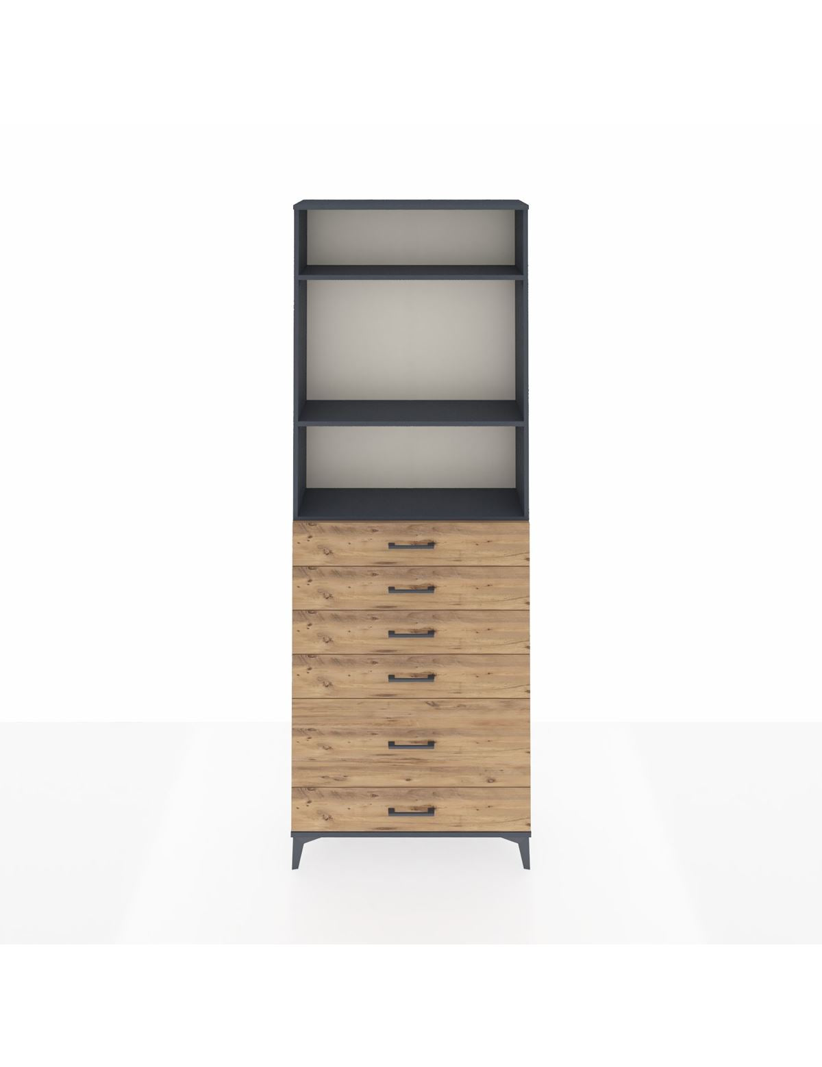 Arges Dolap 3 Raflı 6 Çekmeceli 88x30x243 Antrasit-Çam