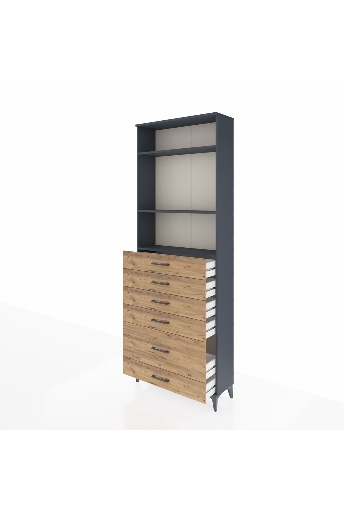 Arges Dolap 3 Raflı 6 Çekmeceli 88x30x243 Antrasit-Çam