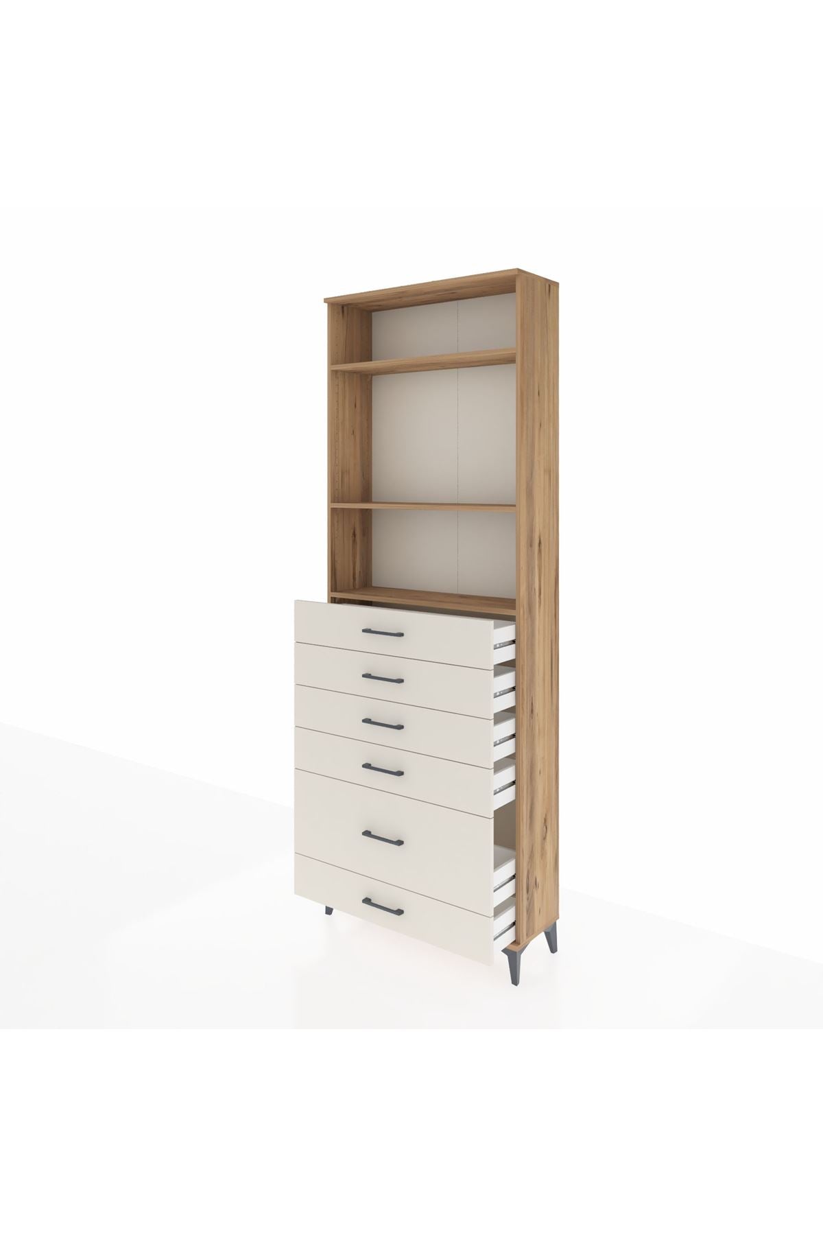 Arges Dolap 3 Raflı 6 Çekmeceli 88x30x243 Çam-Aytaşı