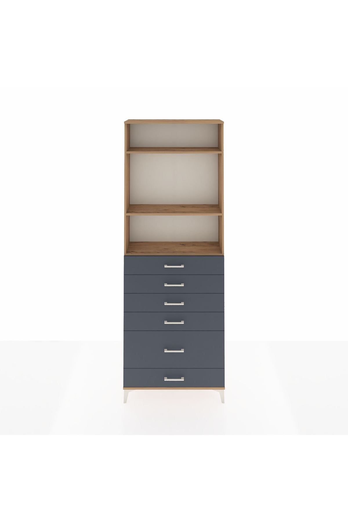 Arges Dolap 3 Raflı 6 Çekmeceli 88x30x243 Çam-Antrasit