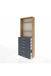 Arges Dolap 3 Raflı 6 Çekmeceli 88x30x243 Çam-Antrasit