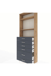 Arges Dolap 3 Raflı 6 Çekmeceli 88x30x243 Çam-Antrasit