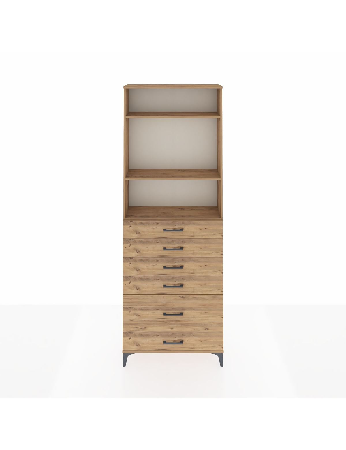 Arges Dolap 3 Raflı 6 Çekmeceli 88x30x243 Çam-Çam